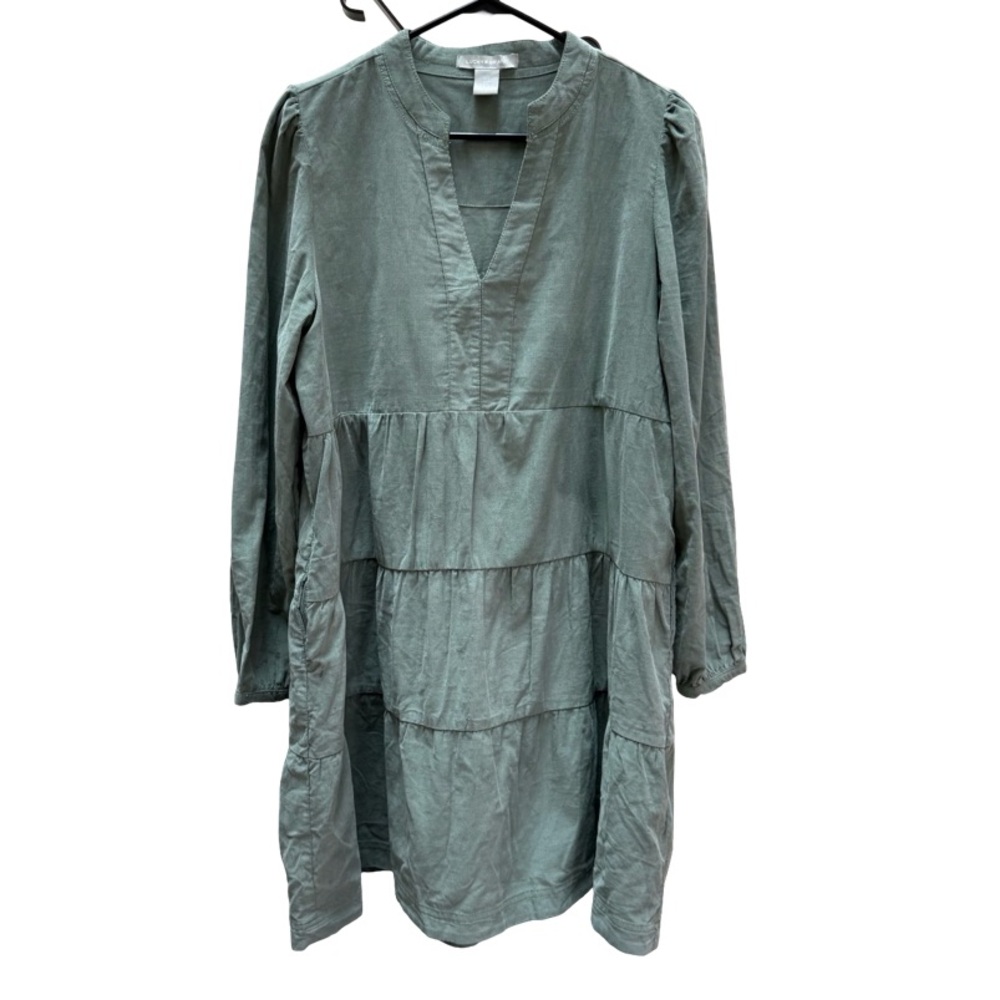 Lucky Brand Sage Green Long Sleeve Tiered Dress